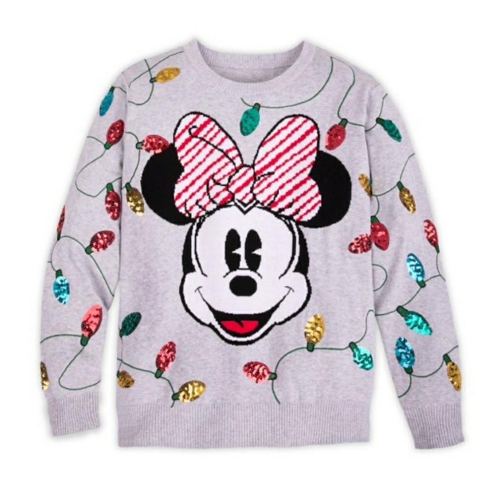 Minnie Mouse Holiday Cheer Sweater Christmas Light Sequins Size Medium Disney Fl
